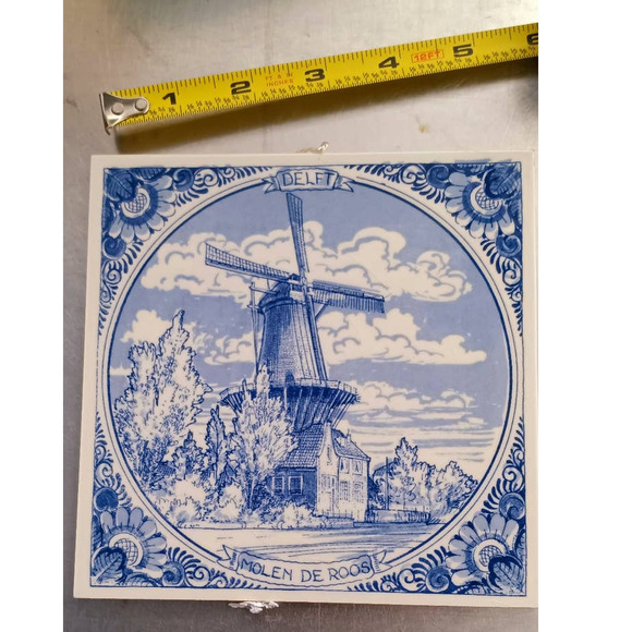 Delft Holland Handmade Windmill 6x6 Decorative Tile (chip on back only) - Picture 6 of 6